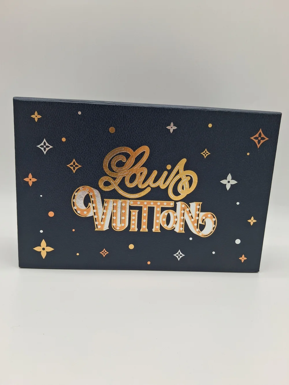 LOUIS VUITTON Holiday Gift Box Navy Metallic Logo Monogram Tissue Like New
